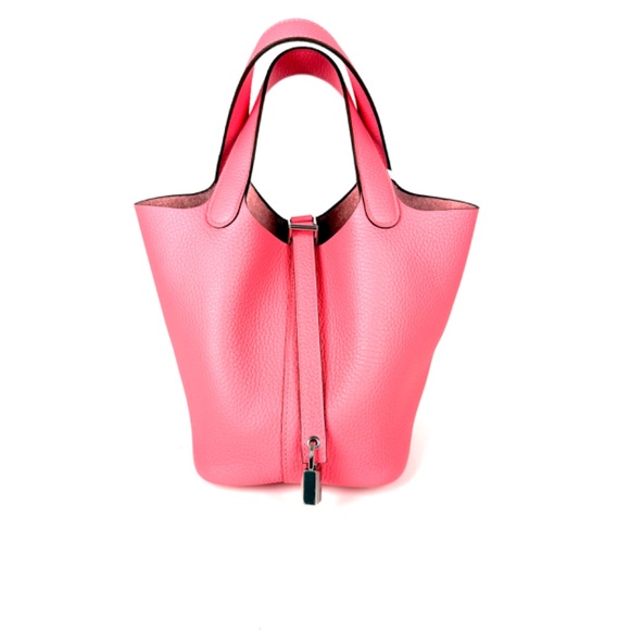 Authentic HERMES Picotin Lock 18 PM Pink Rose Azalee Taurillon Clemence Satchel - Picture 2 of 11
